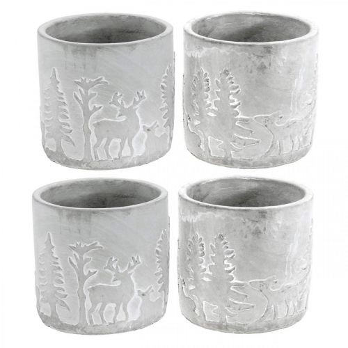 Pflanztöpfe mit Waldmotiv, Adventsdeko, Übertopf für Weihnachten, Betondeko Ø10,5cm H11cm 4St