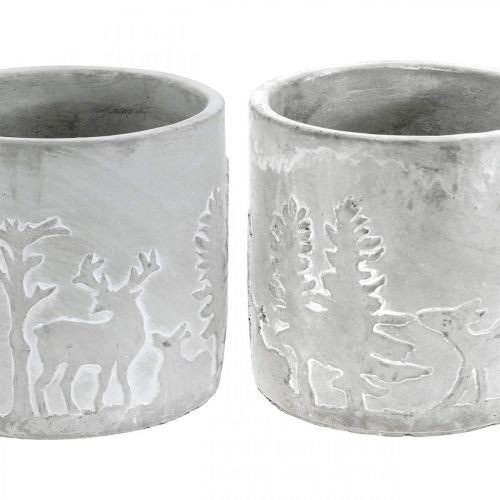 Floristik24 Pflanztöpfe mit Waldmotiv, Adventsdeko, Übertopf für Weihnachten, Betondeko Ø10,5cm H11cm 4St