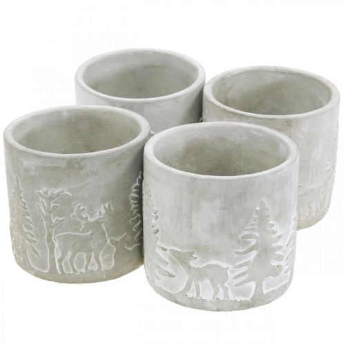 Floristik24 Pflanztöpfe mit Waldmotiv, Adventsdeko, Übertopf für Weihnachten, Betondeko Ø10,5cm H11cm 4St