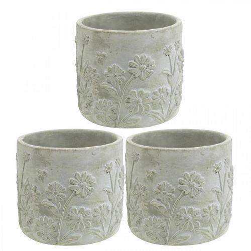 Übertopf Beton mit Blumenmuster Pflanzgefäß Ø12,5cm H11cm 3St