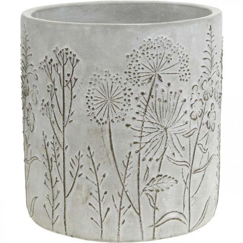 Floristik24 Beton Blumentopf Weiß mit Relief Blumen Vintage Ø16cm