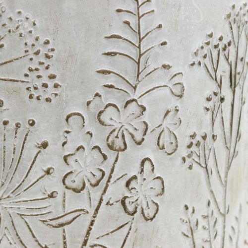 Floristik24 Beton Blumentopf Weiß mit Relief Blumen Vintage Ø16cm