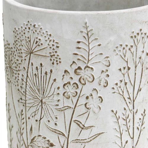 Floristik24 Vase Beton Weiß Blumenvase mit Relief Blumen Ø12,5 2 Stück