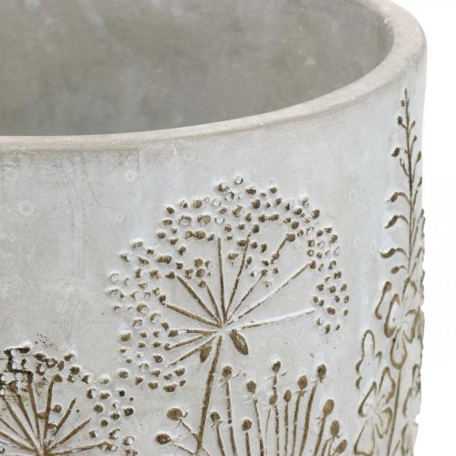 Floristik24 Vase Beton Weiß Blumenvase mit Relief Blumen Vintage Ø18cm