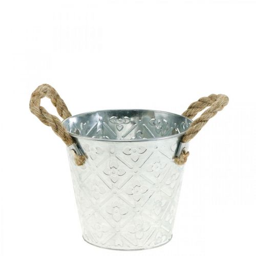 Pflanztopf mit Griffen, Deko-Schale mit Blumenmuster, Metallgefäß Ø14,5cm