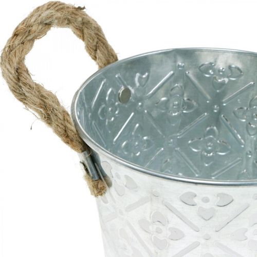 Floristik24 Pflanztopf mit Griffen, Deko-Schale mit Blumenmuster, Metallgefäß Ø14,5cm