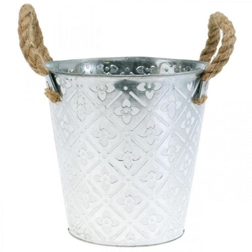 Artikel Metalltopf zum Bepflanzen, Blumentopf mit Henkeln, Pflanzgefäß mit Blumenmuster Ø18cm