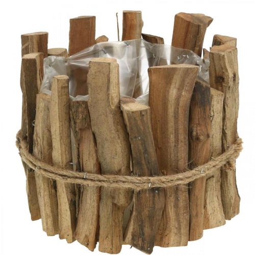 Floristik24 Blumentopf Holz Rustikaler Übertopf Pflanzgefäß Natur H15cm Ø15,5cm