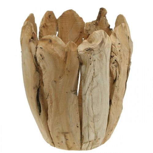 Pflanztopf Paulownia Holz, Übertopf, Holzdeko H32cm Ø28cm