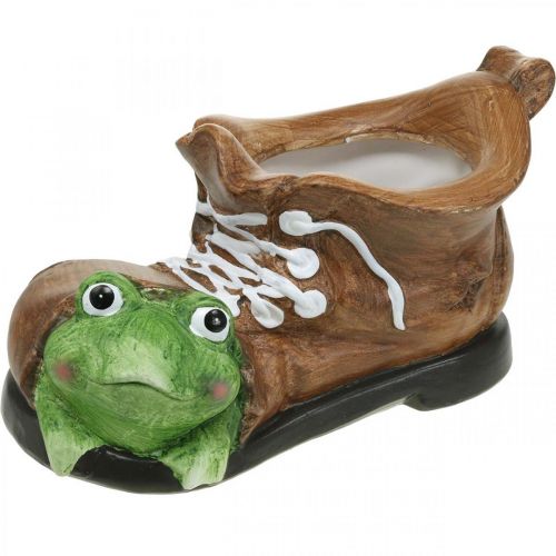 Artikel Deko Übertopf, Schuh mit Frosch, Keramik 30×18cm H15cm