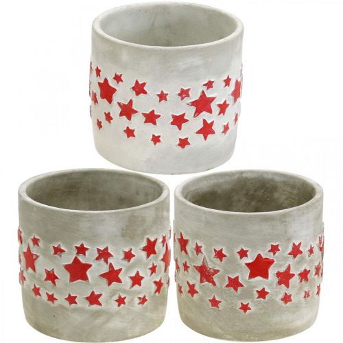 Übertopf mit Sternen, Keramikdeko Beton-Optik, Pflanzgefäß Weihnachten Ø12,5cm H11cm 3St