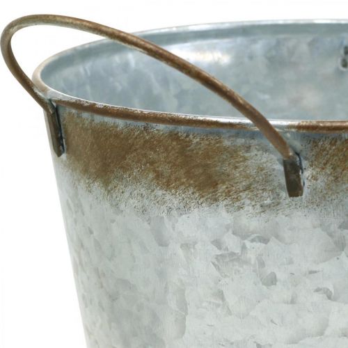 Artikel Pflanztopf mit Griffen, Deko-Schale Rostdeko, Metallgefäß Silbern Ø26cm H25,5cm