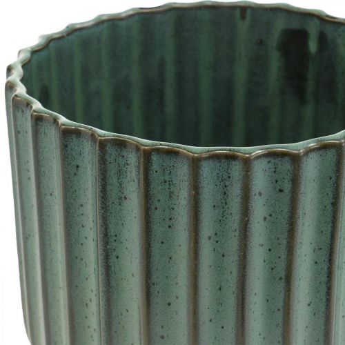 Artikel Keramik-Pflanztopf, Blumendeko, Übertopf gewellt Grün, Braun Ø15,5cm H16,5cm