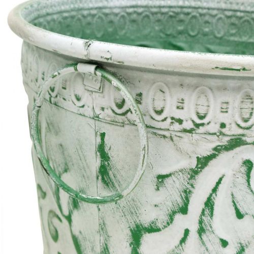 Artikel Metall-Töpfe mit Henkeln, Pflanzkübel mit Prägung Weiß, Grün Shabby Chic H20,5/18,5/16cm Ø25,5/20,5/15,5cm 3er-Set
