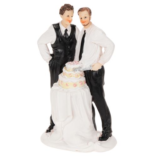 Tortenfigur Männerpaar mit Hochzeitstorte 16,5cm Polyresin Weiß