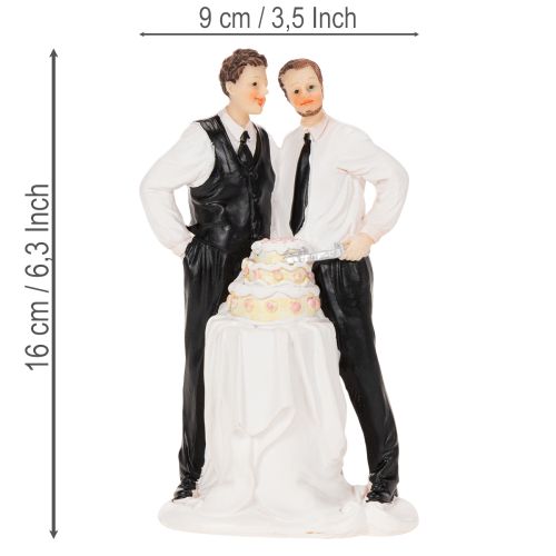 Tortenfigur Männerpaar mit Hochzeitstorte 16,5cm Polyresin Weiß | Floristik24.at