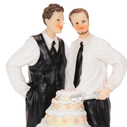 Tortenfigur Männerpaar mit Hochzeitstorte 16,5cm Polyresin Weiß | Floristik24.at