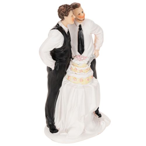 Tortenfigur Männerpaar mit Hochzeitstorte 16,5cm Polyresin Weiß | Floristik24.at