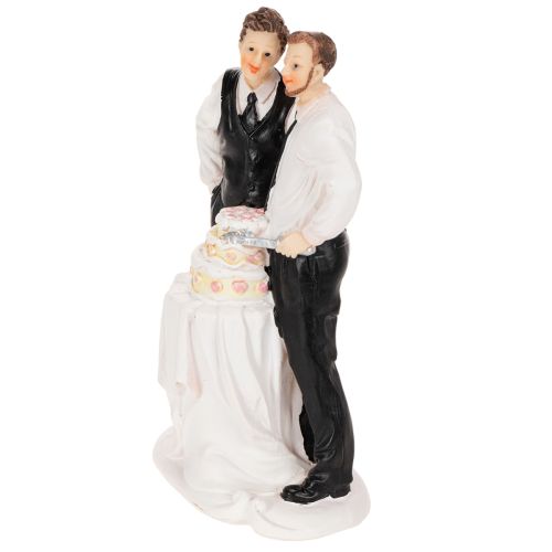 Tortenfigur Männerpaar mit Hochzeitstorte 16,5cm Polyresin Weiß | Floristik24.at