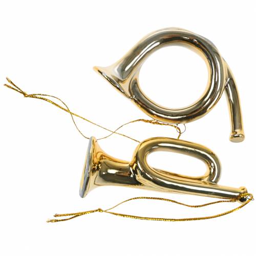 Floristik24 Christbaumschmuck Trompete und Horn zum Hängen Gold 9,5cm 2 St