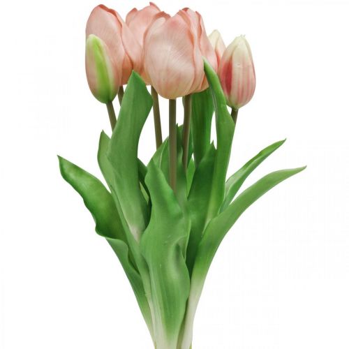 Floristik24 Künstliche Tulpen Real-Touch Pfirsich Rosa 38cm Bund à 7St