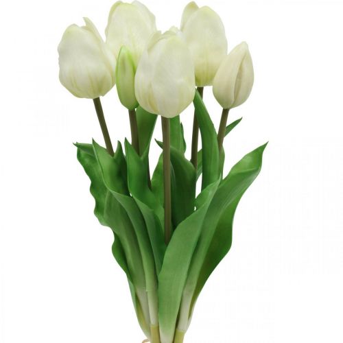 Floristik24 Künstliche Tulpen Weiß Creme Real Touch 38cm 7St