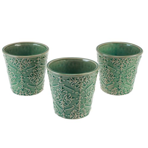 Artikel Übertopf Keramik Craquelé Glasur Grün Ø11cm H11cm 3St