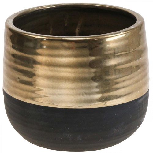 Floristik24 Übertopf Groß Keramik Schwarz Gold Blumentopf Ø20,5cm H18cm