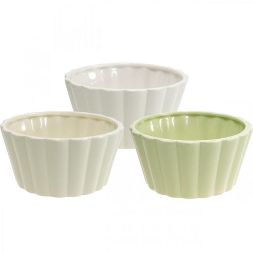 Übertopf, Keramik, Dekogefäß zum Bepflanzen, Rund, Wellenmuster, Ø16cm 3St
