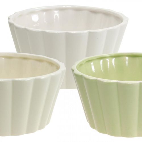 Übertopf, Keramik, Dekogefäß zum Bepflanzen, Rund, Wellenmuster, Ø16cm 3St