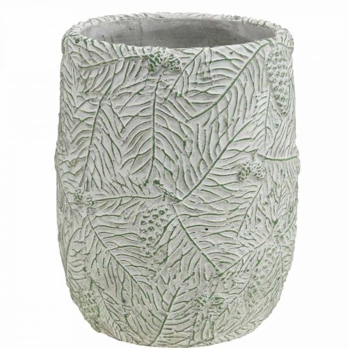 Floristik24 Übertopf Keramik Grün Weiß Grau Tannenzweige Ø12cm H17,5cm