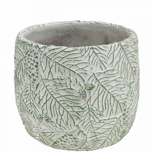 Artikel Übertopf Keramik Grün Weiß Grau Tannenzweige Ø13,5cm H13,5cm