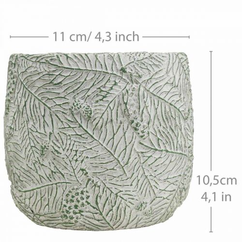 Artikel Übertopf Keramik Grün Weiß Grau Tannenzweige Ø12,5cm H12cm
