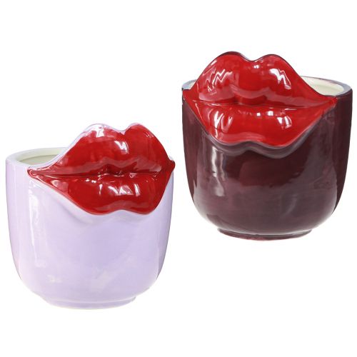 Floristik24 Übertopf Keramik Kussmund Vase Rosa Lila Ø14,5cm 2St
