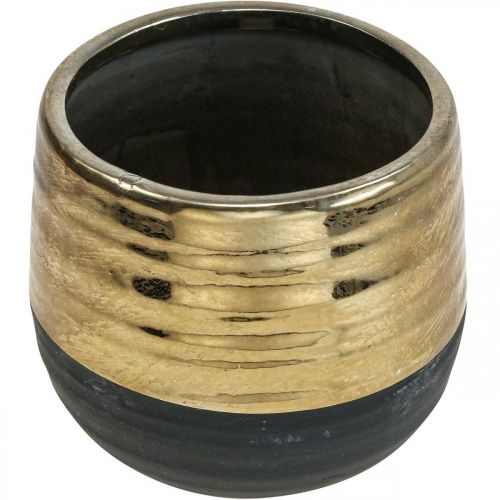 Floristik24 Übertopf Keramik Schwarz Gold Blumentopf Ø13cm H12,5cm