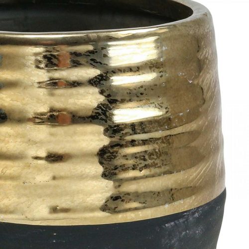 Floristik24 Übertopf Keramik Schwarz Gold Blumentopf Ø13cm H12,5cm