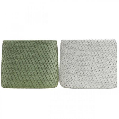 Artikel Übertopf Keramik Weiß Grün Relief Netz 13,5x13,5cm H13cm 2St