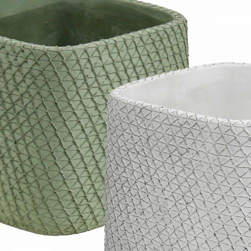 Artikel Übertopf Keramik Weiß Grün Relief Netz 12,5x12,5cm H9cm 2St