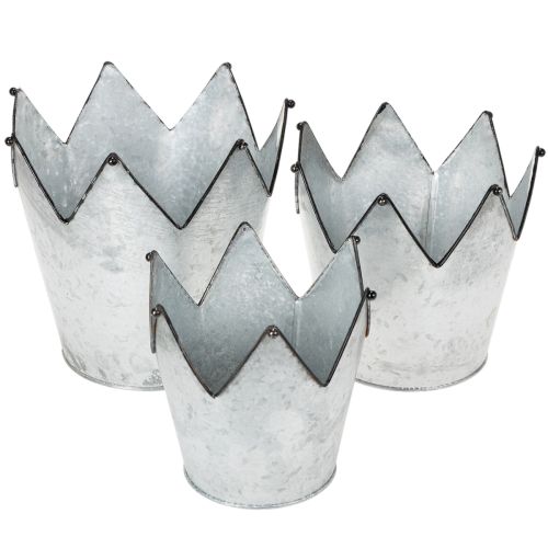 Übertopf-Set aus Metall in Kronenform, Zink, Ø 21,5/19,5/17 cm, 3-teilig