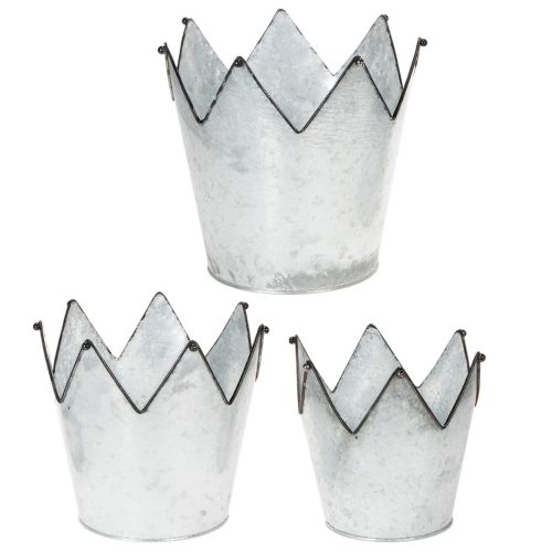Übertopf-Set aus Metall in Kronenform, Zink, Ø 21,5/19,5/17 cm, 3-teilig | Floristik24.at