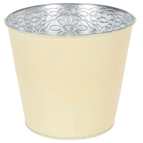 Übertopf Metall Ø16cm H14cm Pastellgelb mit Blumenmuster bestellen | Floristik24.at