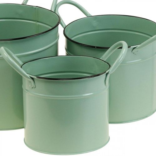 Floristik24 Übertopf Vintage Pflanztopf Blecheimer mit Henkel 3er-Set