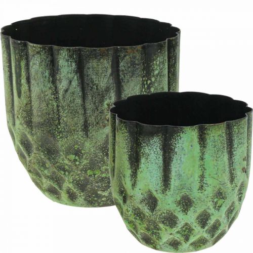 Übertopf Metall Vintage Blumentopf Grün Ø14/12cm 2er-Set