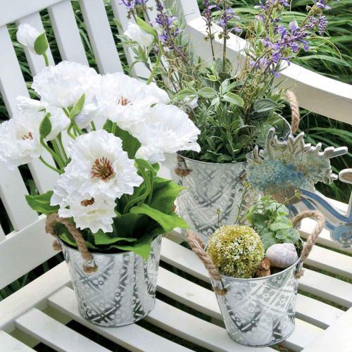 Floristik24 Übertopf mit Blumenmuster, Metalltopf zum Bepflanzen, Pflanztopf mit Henkeln Ø25,5cm