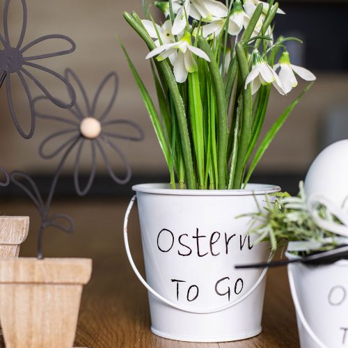 Übertopf Ostern Blumentopf Metall Eimer Weiß 10,5cm 3St