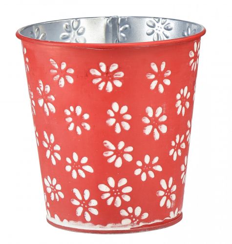 Floristik24 Übertopf Rot Weiß Blumentopf geblümt Metall Ø12,5cm H11,5cm