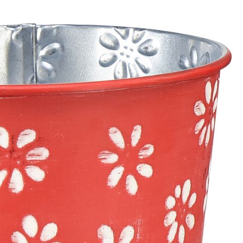 Artikel Übertopf Rot Weiß Blumentopf geblümt Metall Ø12,5cm H11,5cm