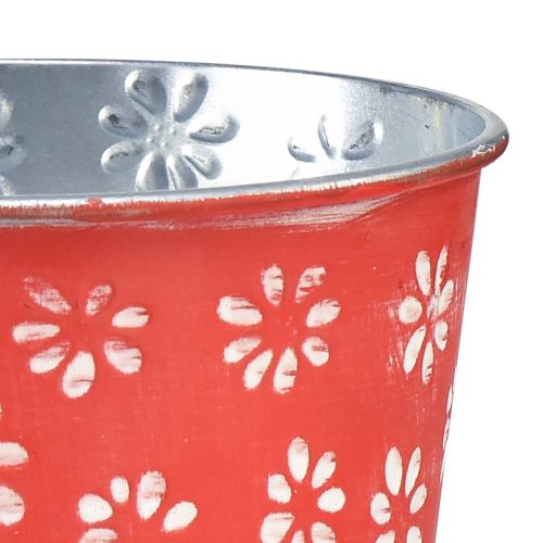 Artikel Übertopf Rot Weiß Mini-Blumentopf geblümt Metall Ø10,5cm H10,5cm