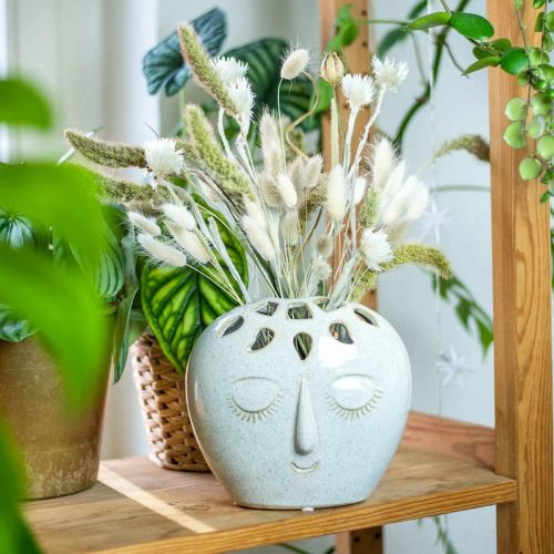 Floristik24 Vase mit Gesicht Creme, Beige H18cm Steingutoptik 1 St