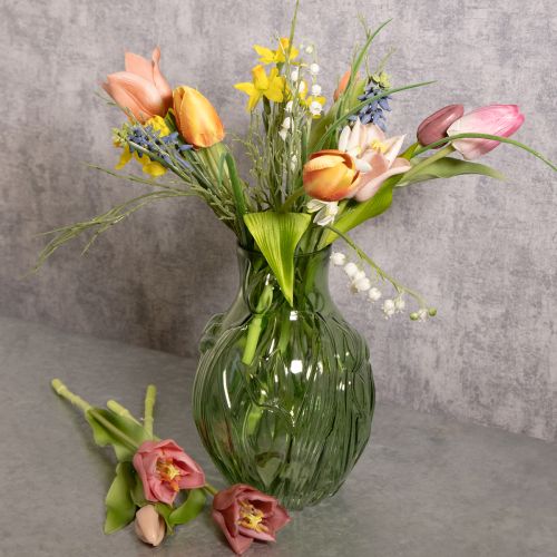 Artikel Vase aus Glas mit geprägtem Tulpendesign für Raumgestaltung 22,5cm